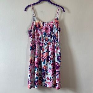 Floral Pink White Colorful Forever 21 Dress Mini Sleeveless Medium Short Summer